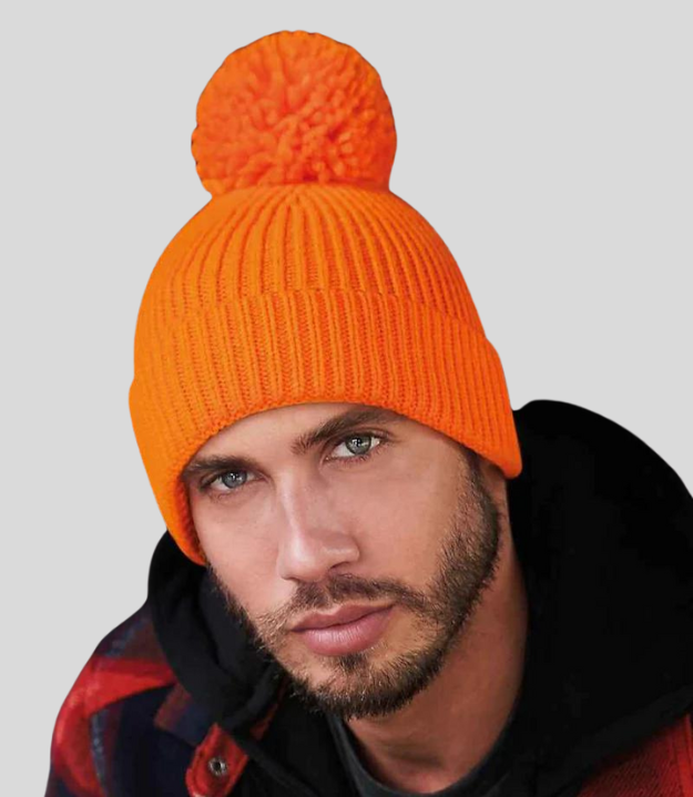 Beechfield Engineered Knit Ribbed Pom Pom Beanie | Multicolor | One Size