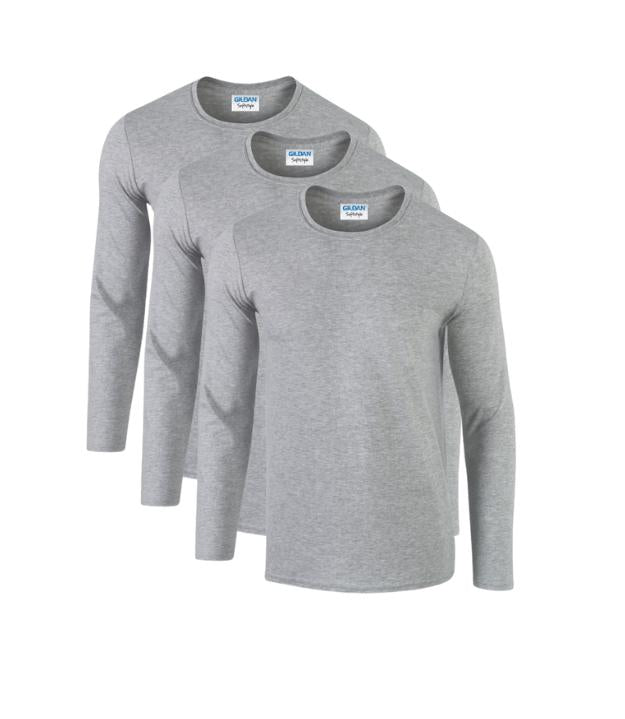 Gildan Softstyle Adult Long Sleeve T-Shirt, Sport Grey, Pack of 3 Classic Top GILDAN (7184176719711028997)
