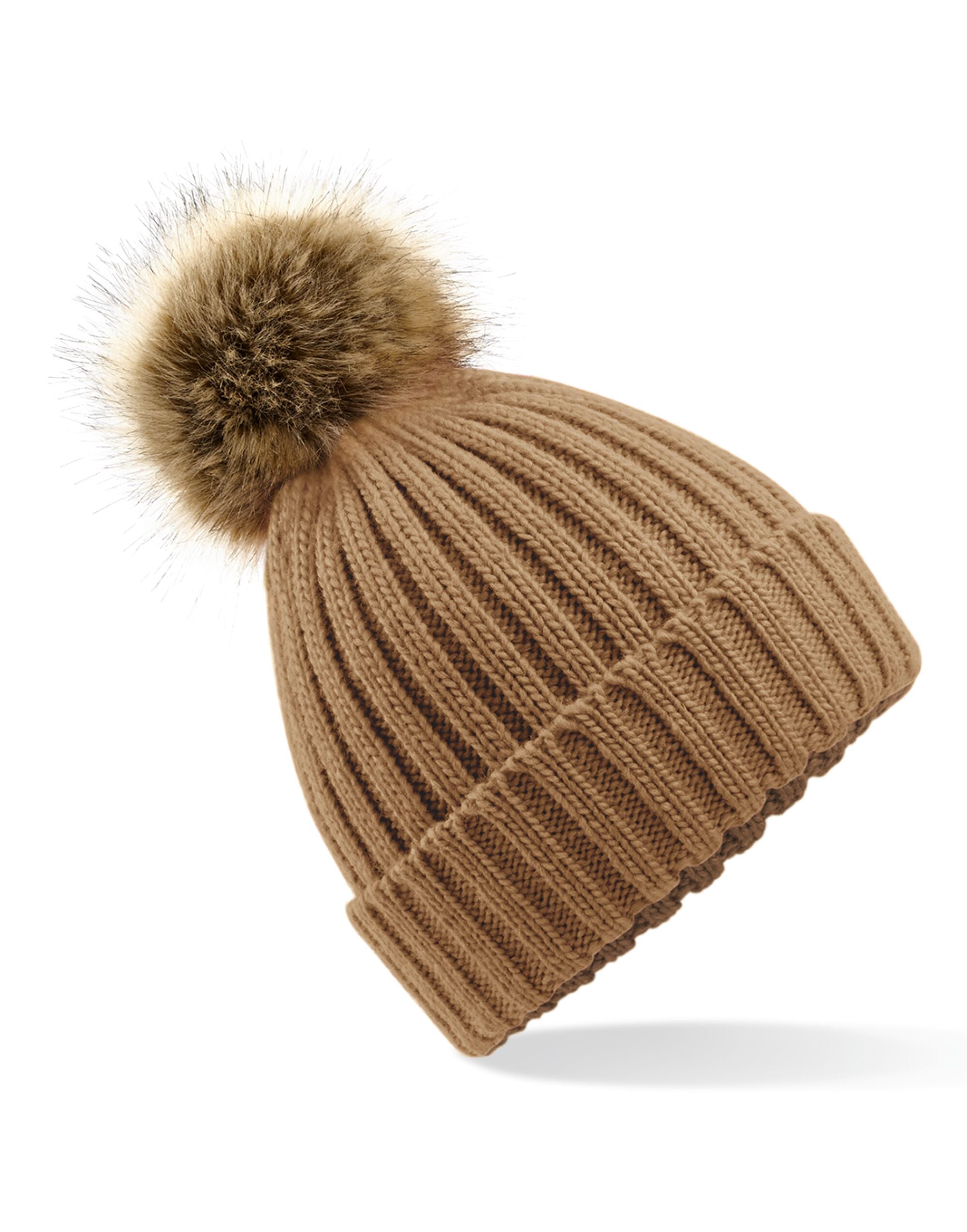 Beechfield Faux Fur Pop Pom Chunky Beanie | Multicolor | One Size - Prime Apparel