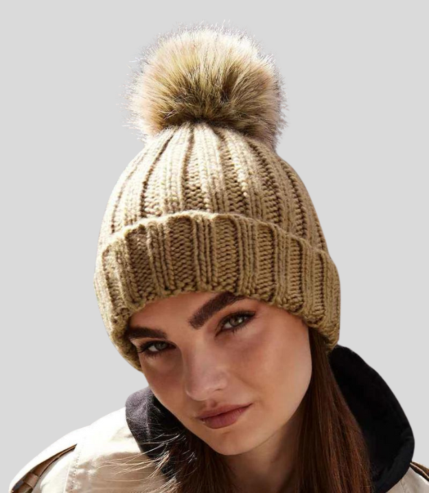 Beechfield Faux Fur Pop Pom Chunky Beanie | Multicolor | One Size Beechfield