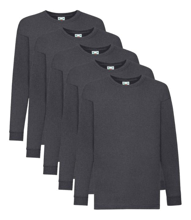 Fruit of the Loom Kid's Valueweight Long Sleeve T | Pack of 5| White Prime Apparel