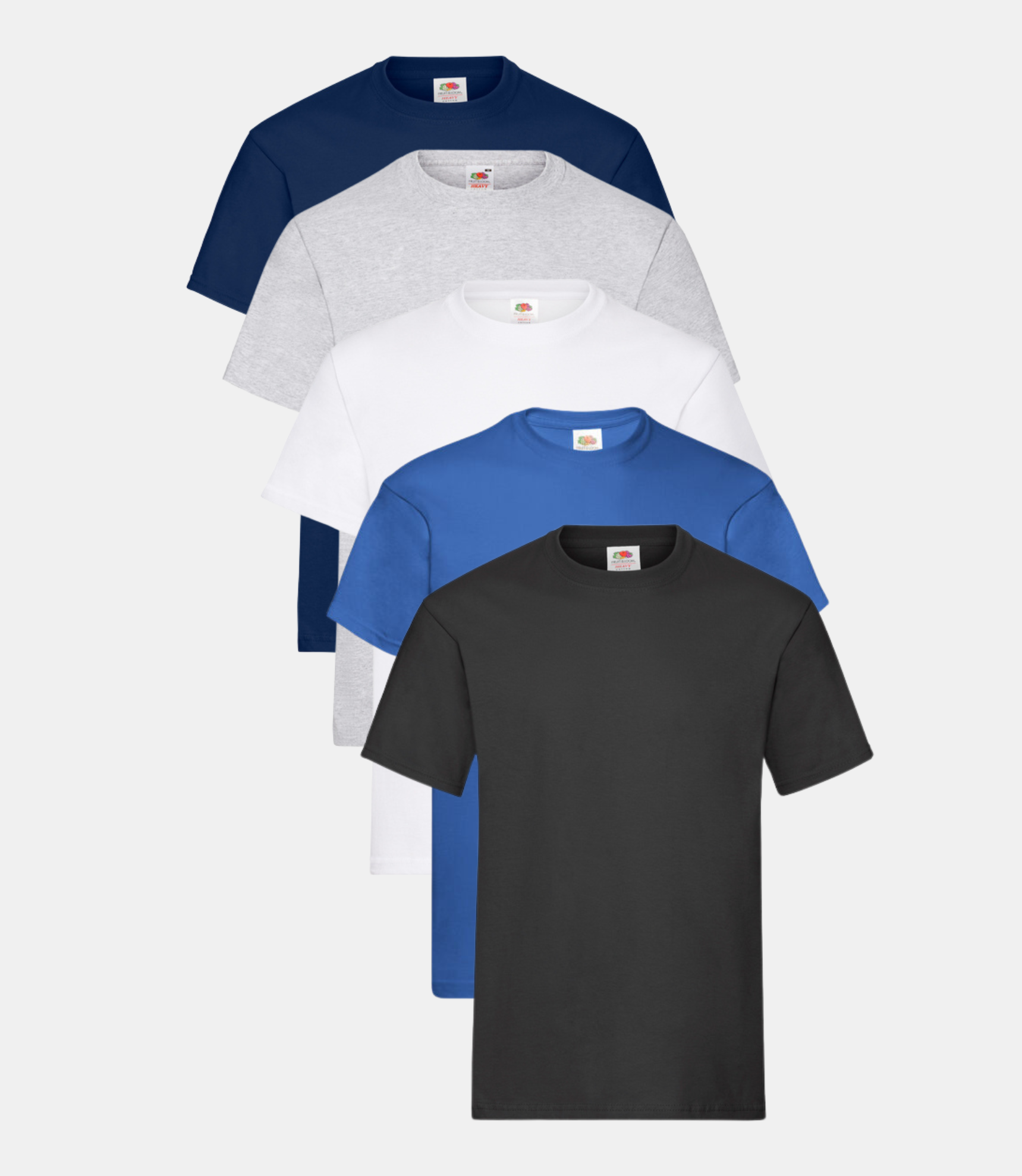 Fruit of the Loom Men's Orginal Short Sleeve T-Shirt Pack of 5 Black/White/Deep Navy/Heather Grey/Royal Fruit of the Loom