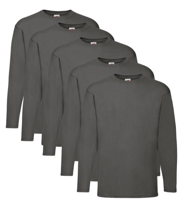 Fruit of the Loom Men's Valueweight Long Sleeved Tee Pack of 5 (Size S to 3XL) Fruit of the Loom