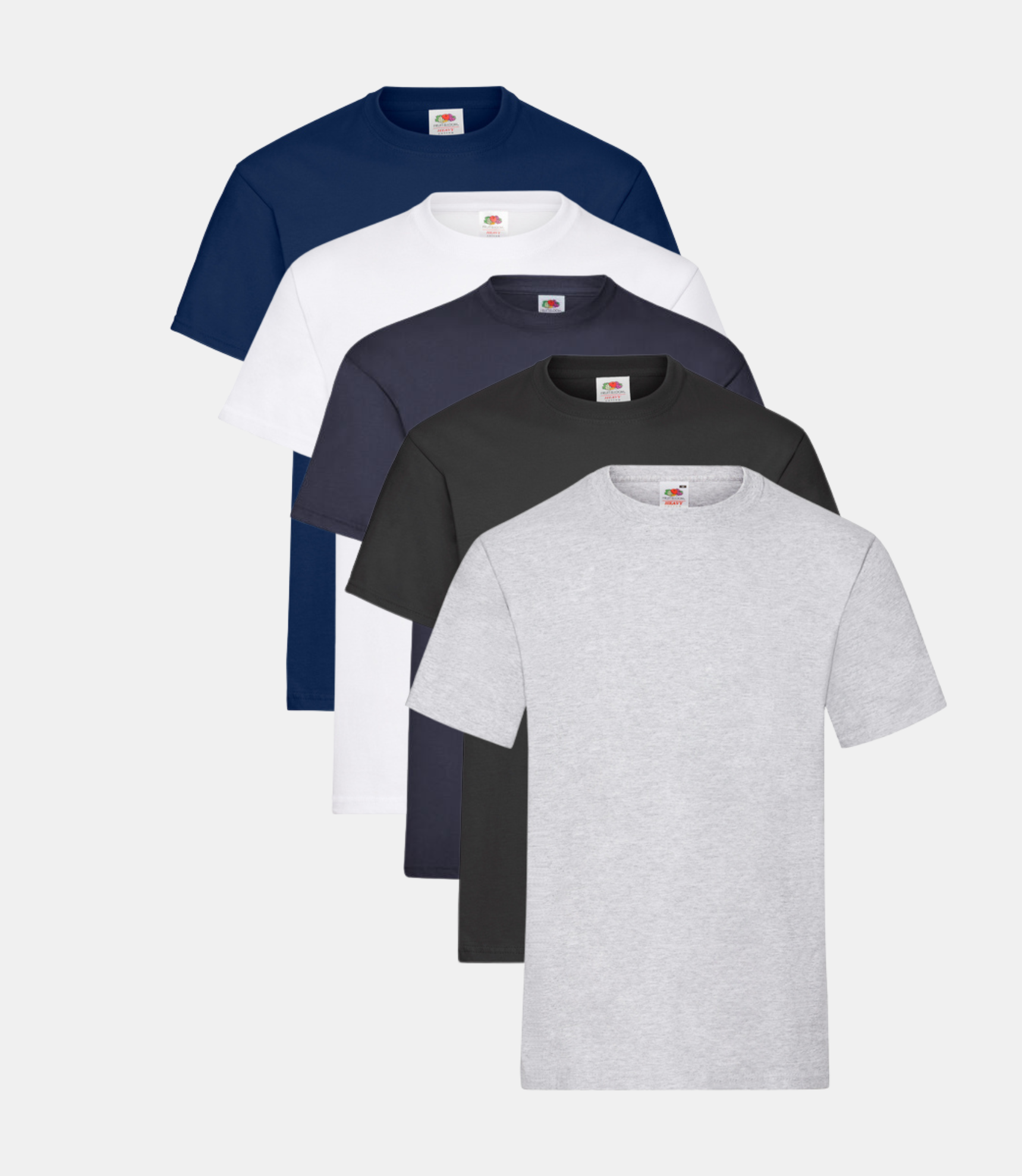 Fruit of the Loom Men's Valueweight Short Sleeve T-Shirt Pack of 5 Black/White/Deep Navy/Heather Grey/Navy Fruit of the Loom