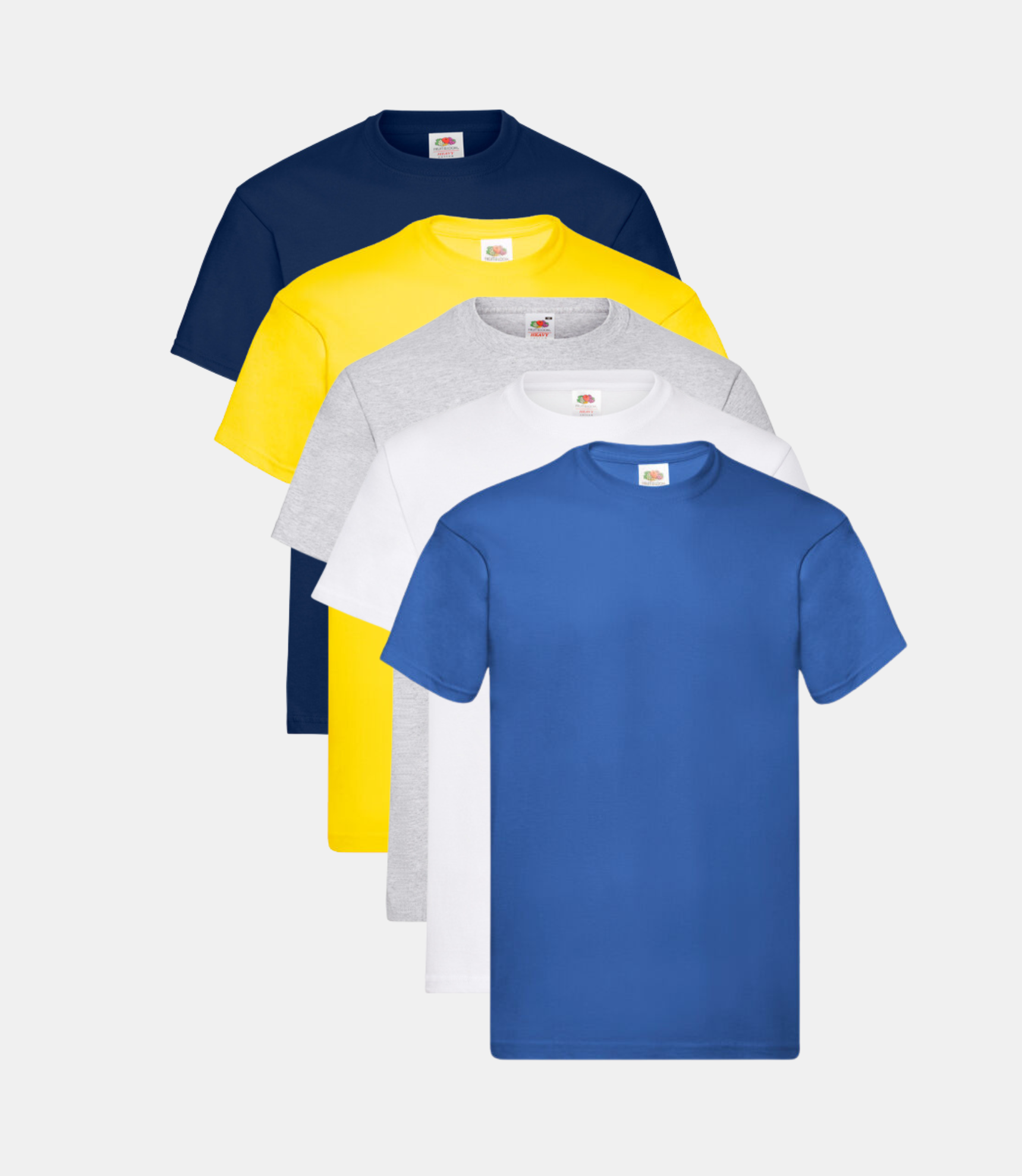 Fruit of The Loom Men's Valueweight T-Shirt Pack of 5 (White/Grey/Navy/Royal/Yellow) Fruit of the Loom