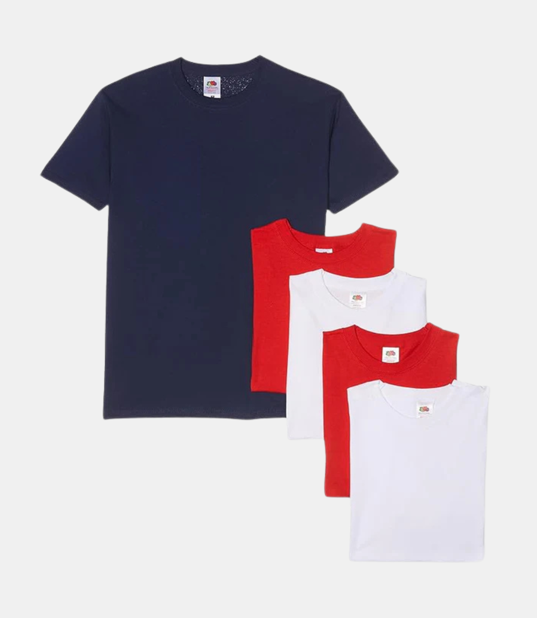 Fruit of the Loom Men's Original T-Shirt | Multicolor | Pack of 5 ( Navy/2x Red/2x White ) Fruit of the Loom