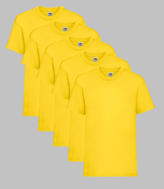 Fruit of the Loom Kid's T-Shirt, Yellow, 3-4 to 14-15 Years, (Pack of 5) Fruit of the Loom