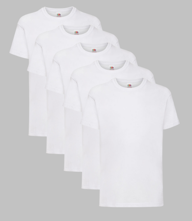 Fruit of the Loom Kid's T-Shirt, White, 1-2 to 14-15 Years, (Pack of 5) Fruit of the Loom