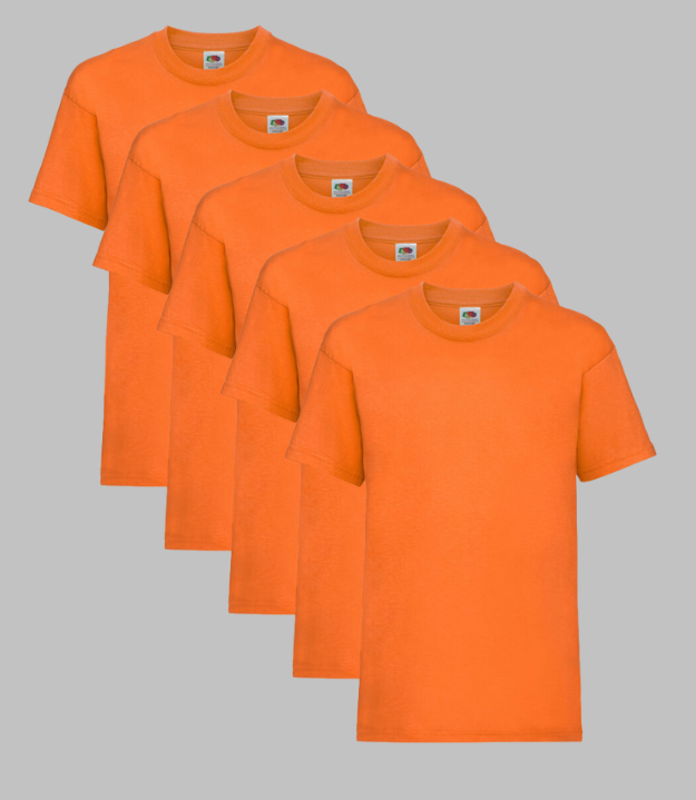 Fruit of the Loom Kid's T-Shirt, Orange, 3-4 to 14-15 Years, (Pack of 5) Fruit of the Loom