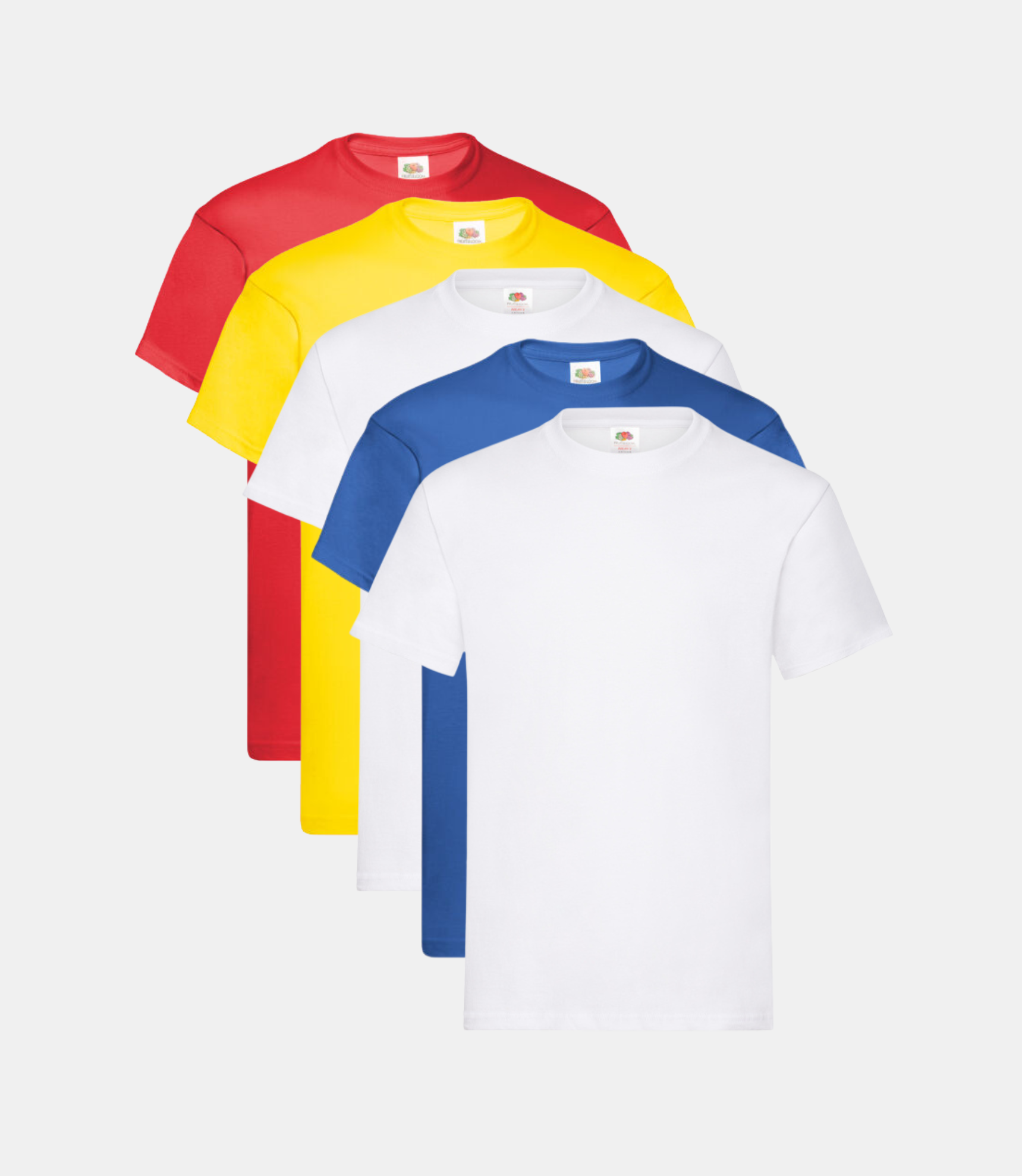 Fruit of the Loom Men's Valueweight T-Shirt | Multicolor | Pack of 5 ( 2x WHT/YLO/RED/RYL//VT ) Fruit of the Loom