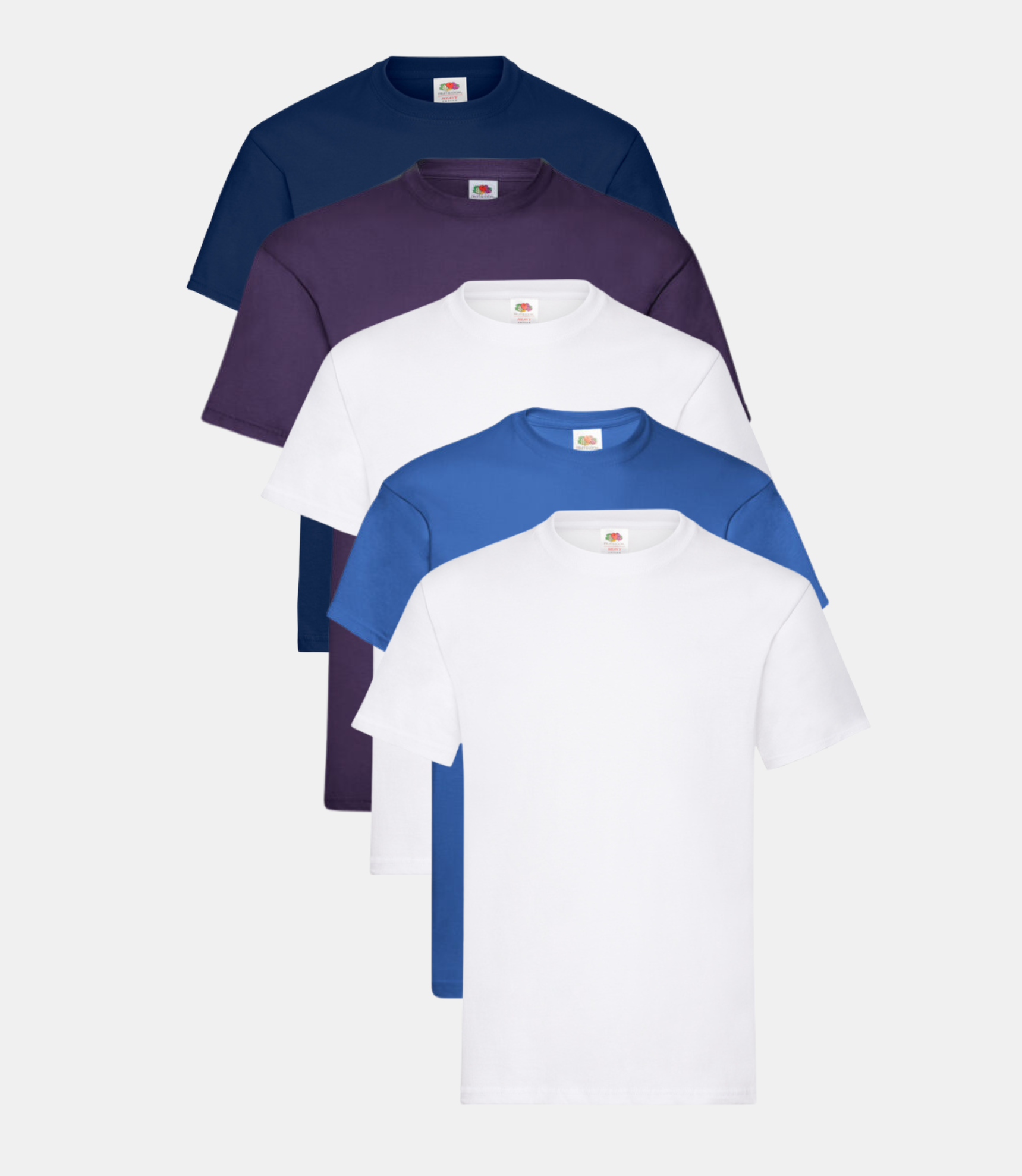 Fruit of the Loom Men's valueweight T-Shirt | Pack of 5 | ( Navy/Royal/Purple/2x White ) Fruit of the Loom