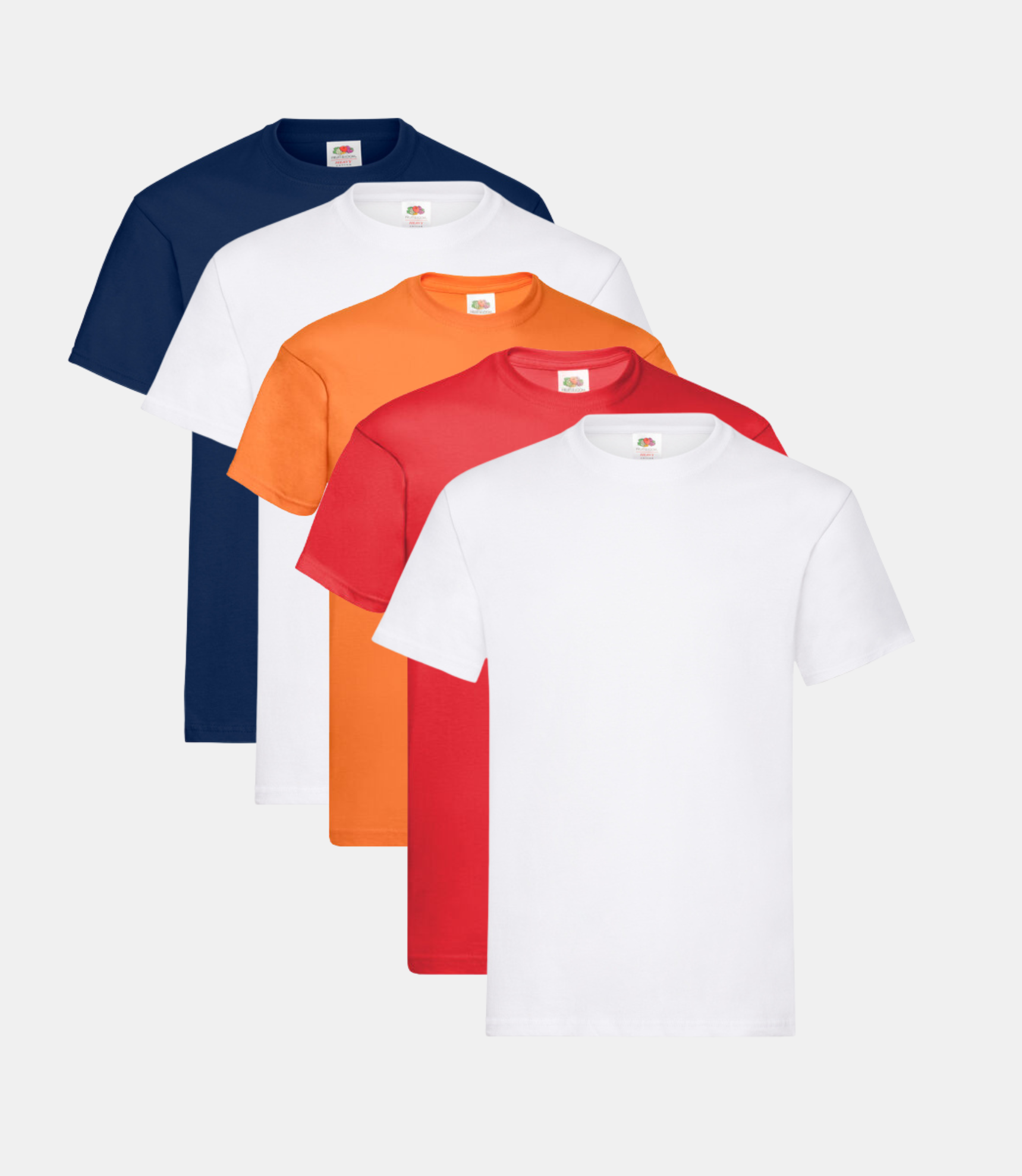 Fruit of the Loom Men's Original T-Shirt | Multicolor | Pack of 5 ( 2x WHT/ORNG/RED/NVY//OT ) Fruit of the Loom