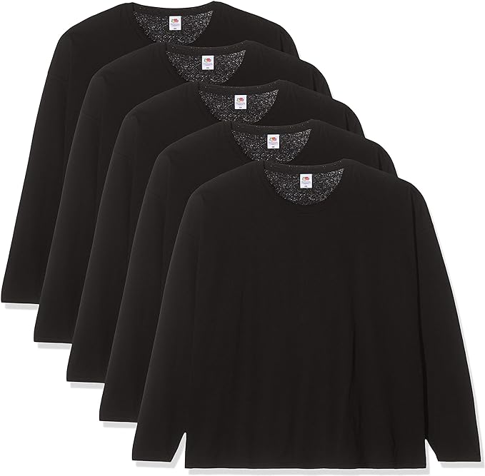 Fruit of the Loom Men's Valueweight Long Sleeved Tee Pack of 5 (Size S to 3XL) Fruit of the Loom