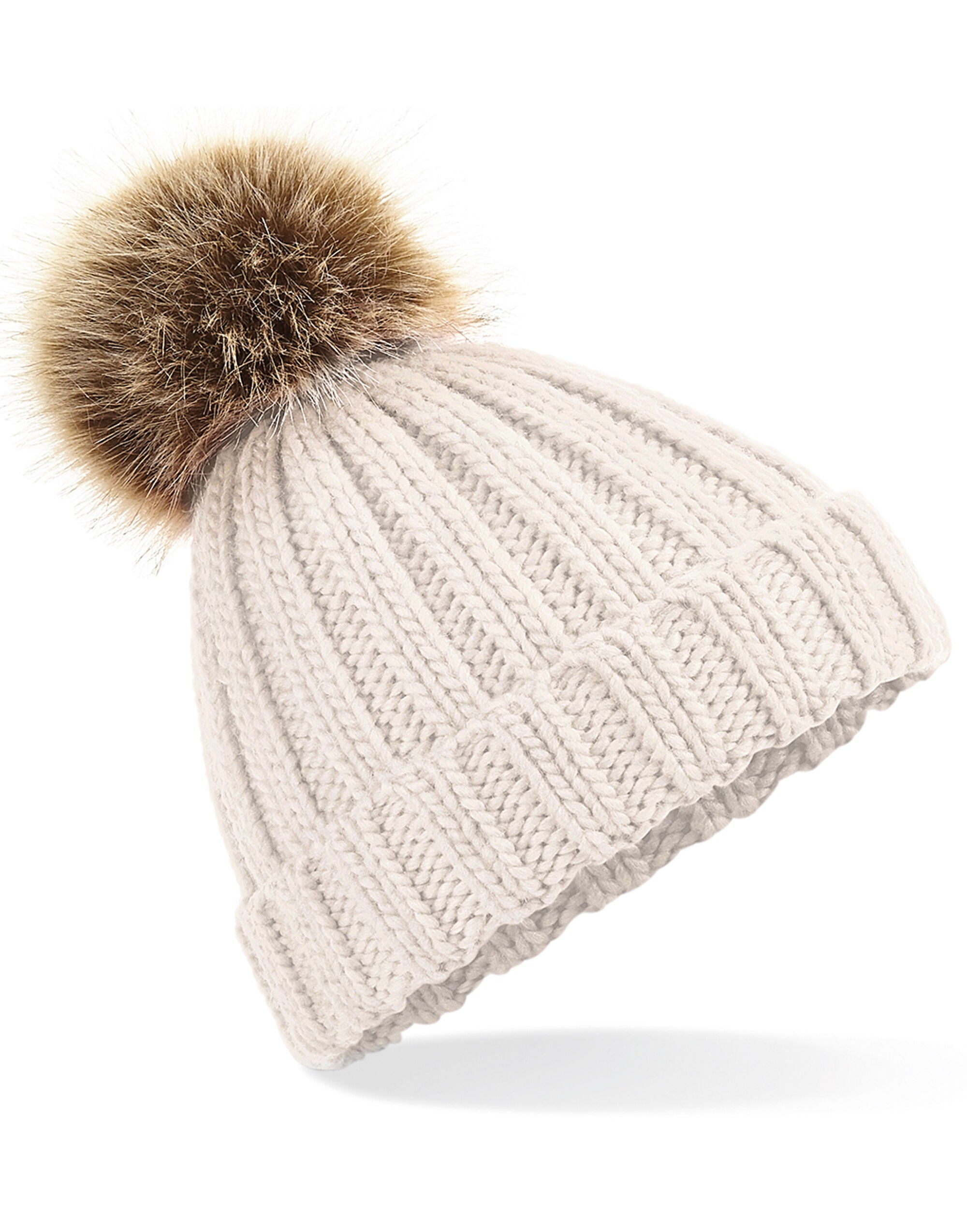 Beechfield Junior Faux Fur Pom Pom Chunky Beanie | Multicolor | One Size - Prime Apparel